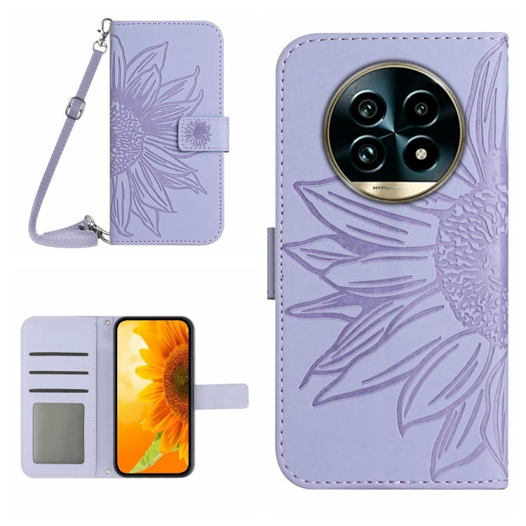 Skin Feel Custodia per telefono in pelle con flip in rilievo Sun Flower con cordino, For Realme 13 Pro 5G / 13 Pro+ 5G, For Realme C63 5G