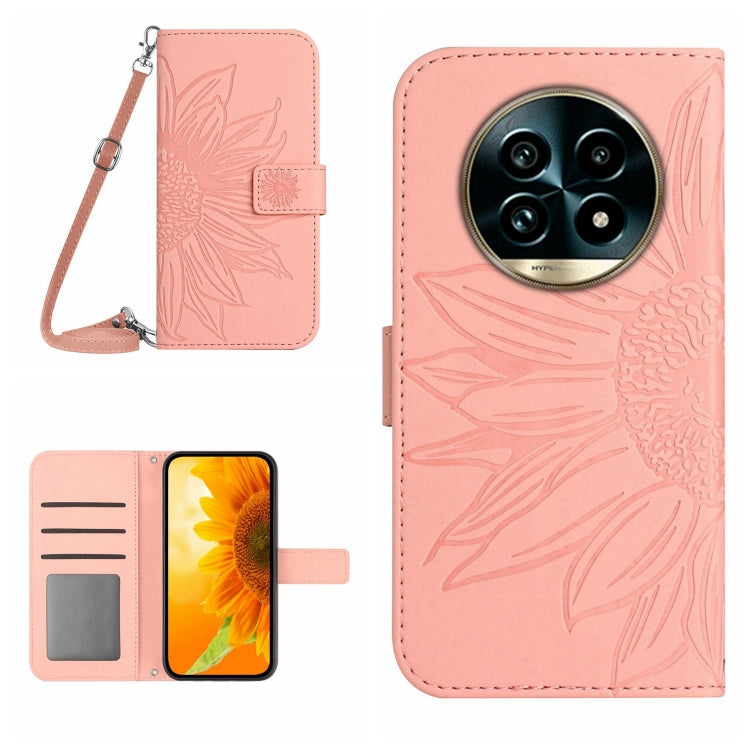 Skin Feel Custodia per telefono in pelle con flip in rilievo Sun Flower con cordino, For Realme 13 Pro 5G / 13 Pro+ 5G, For Realme C63 5G