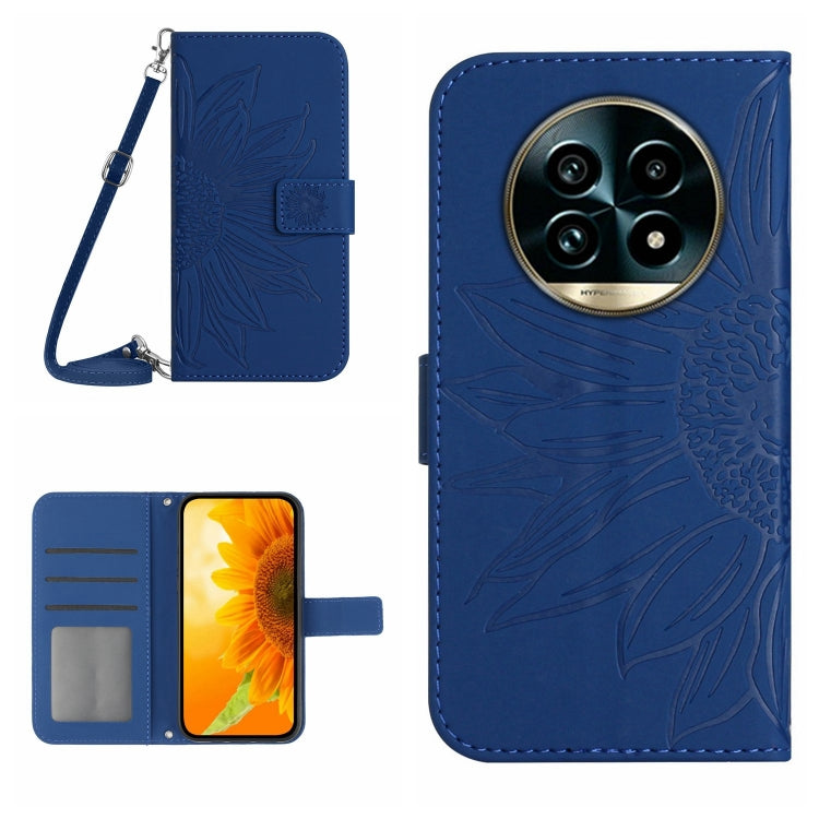 Skin Feel Custodia per telefono in pelle con flip in rilievo Sun Flower con cordino, For Realme 13 Pro 5G / 13 Pro+ 5G, For Realme C63 5G