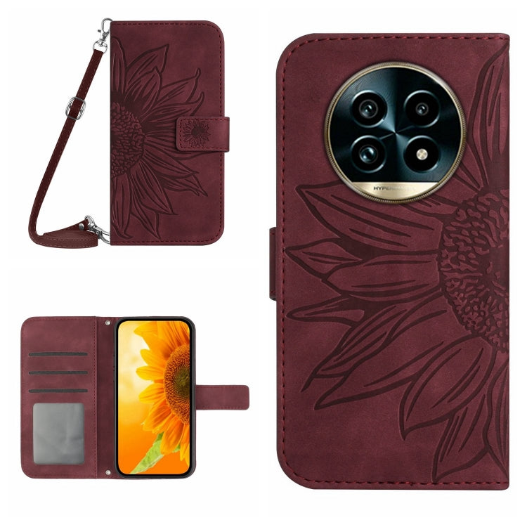 Skin Feel Custodia per telefono in pelle con flip in rilievo Sun Flower con cordino, For Realme 13 Pro 5G / 13 Pro+ 5G, For Realme C63 5G
