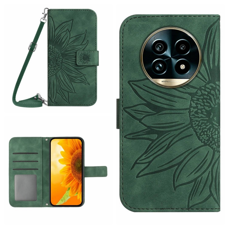 Skin Feel Custodia per telefono in pelle con flip in rilievo Sun Flower con cordino, For Realme 13 Pro 5G / 13 Pro+ 5G, For Realme C63 5G