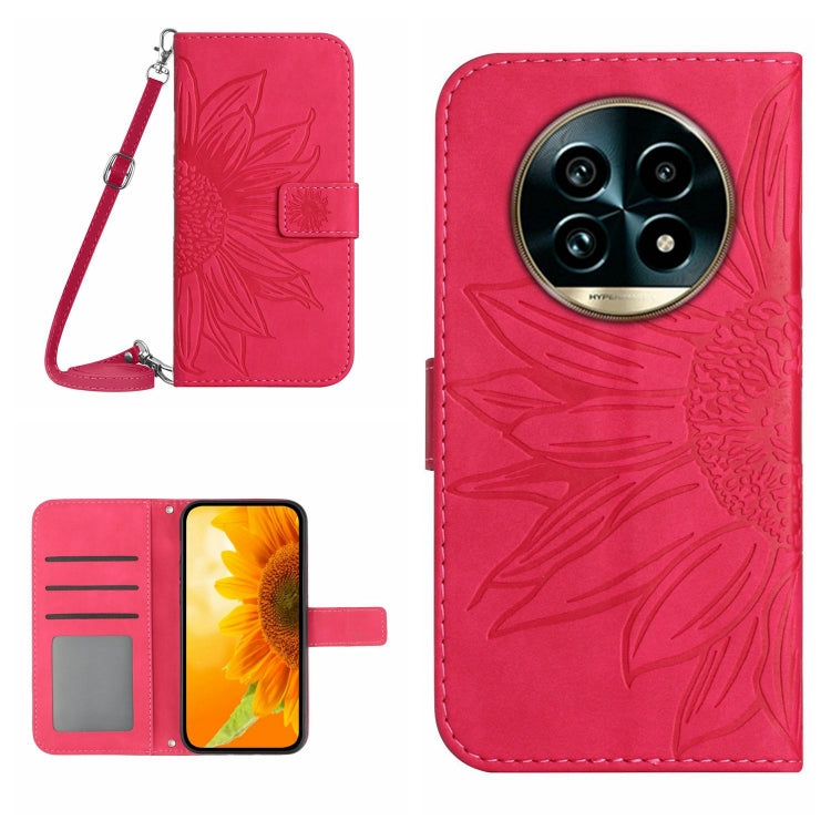Skin Feel Custodia per telefono in pelle con flip in rilievo Sun Flower con cordino, For Realme 13 Pro 5G / 13 Pro+ 5G, For Realme C63 5G