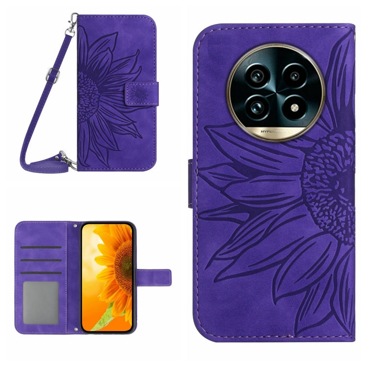 Skin Feel Custodia per telefono in pelle con flip in rilievo Sun Flower con cordino, For Realme 13 Pro 5G / 13 Pro+ 5G, For Realme C63 5G