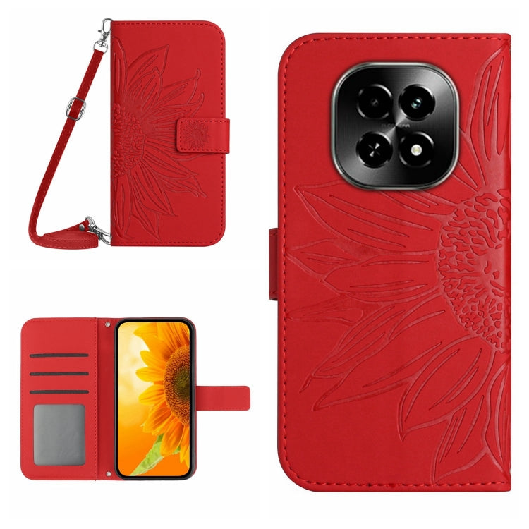 Skin Feel Custodia per telefono in pelle con flip in rilievo Sun Flower con cordino, For Realme 13 Pro 5G / 13 Pro+ 5G, For Realme C63 5G