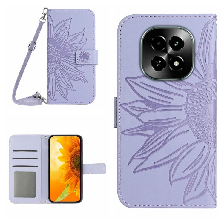 Skin Feel Custodia per telefono in pelle con flip in rilievo Sun Flower con cordino, For Realme 13 Pro 5G / 13 Pro+ 5G, For Realme C63 5G