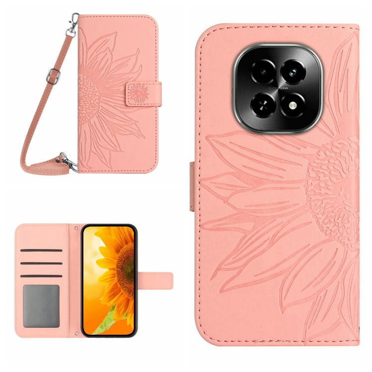 Skin Feel Custodia per telefono in pelle con flip in rilievo Sun Flower con cordino, For Realme 13 Pro 5G / 13 Pro+ 5G, For Realme C63 5G