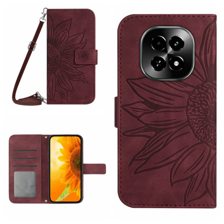 Skin Feel Custodia per telefono in pelle con flip in rilievo Sun Flower con cordino, For Realme 13 Pro 5G / 13 Pro+ 5G, For Realme C63 5G