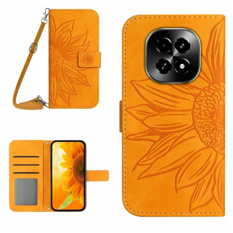Skin Feel Custodia per telefono in pelle con flip in rilievo Sun Flower con cordino, For Realme 13 Pro 5G / 13 Pro+ 5G, For Realme C63 5G