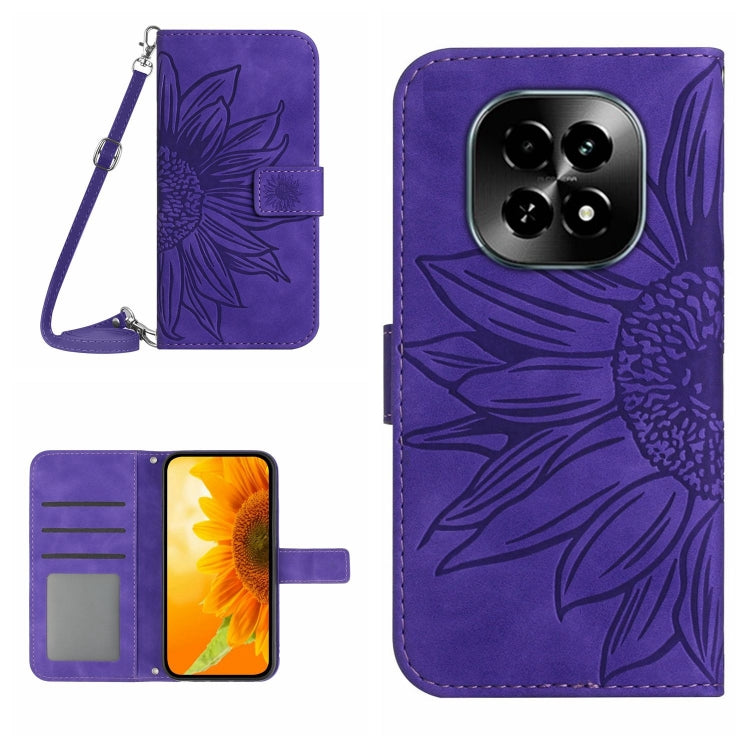 Skin Feel Custodia per telefono in pelle con flip in rilievo Sun Flower con cordino, For Realme 13 Pro 5G / 13 Pro+ 5G, For Realme C63 5G