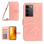 Skin Feel Custodia per telefono in pelle con flip in rilievo Sun Flower con cordino, For Realme C75 4G, For Realme 13+ 5G Global