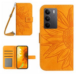 Skin Feel Custodia per telefono in pelle con flip in rilievo Sun Flower con cordino, For Realme C75 4G, For Realme 13+ 5G Global