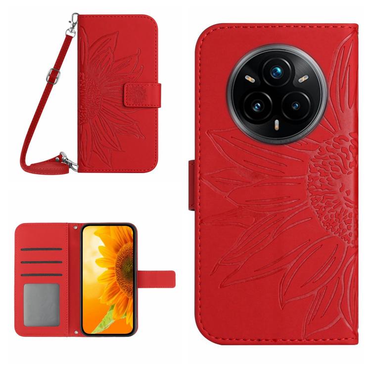 Skin Feel Custodia per telefono in pelle con flip in rilievo Sun Flower con cordino, For Realme P3 Pro 5G Global, For Realme 14 Pro+ 5G