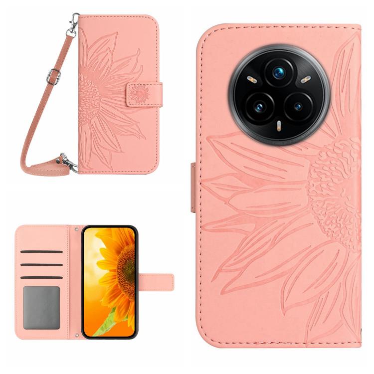 Skin Feel Custodia per telefono in pelle con flip in rilievo Sun Flower con cordino, For Realme P3 Pro 5G Global, For Realme 14 Pro+ 5G