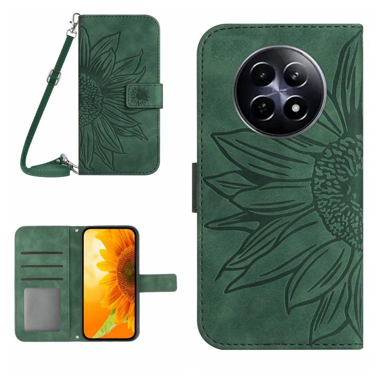 Skin Feel Custodia per telefono in pelle con flip in rilievo Sun Flower con cordino, For Realme C75 4G, For Realme 13+ 5G Global