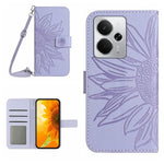 Skin Feel Custodia per telefono in pelle con flip in rilievo Sun Flower con cordino, For Realme C75 5G, For Realme 14 5G Global / P3 5G Global