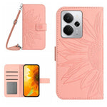 Skin Feel Custodia per telefono in pelle con flip in rilievo Sun Flower con cordino, For Realme C75 5G, For Realme 14 5G Global / P3 5G Global