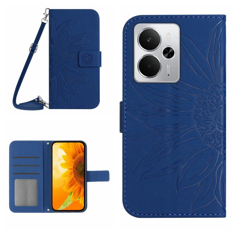Skin Feel Custodia per telefono in pelle con flip in rilievo Sun Flower con cordino, For Realme C75 5G, For Realme 14 5G Global / P3 5G Global
