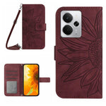 Skin Feel Custodia per telefono in pelle con flip in rilievo Sun Flower con cordino, For Realme C75 5G, For Realme 14 5G Global / P3 5G Global