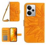 Skin Feel Custodia per telefono in pelle con flip in rilievo Sun Flower con cordino, For Realme C75 5G, For Realme 14 5G Global / P3 5G Global