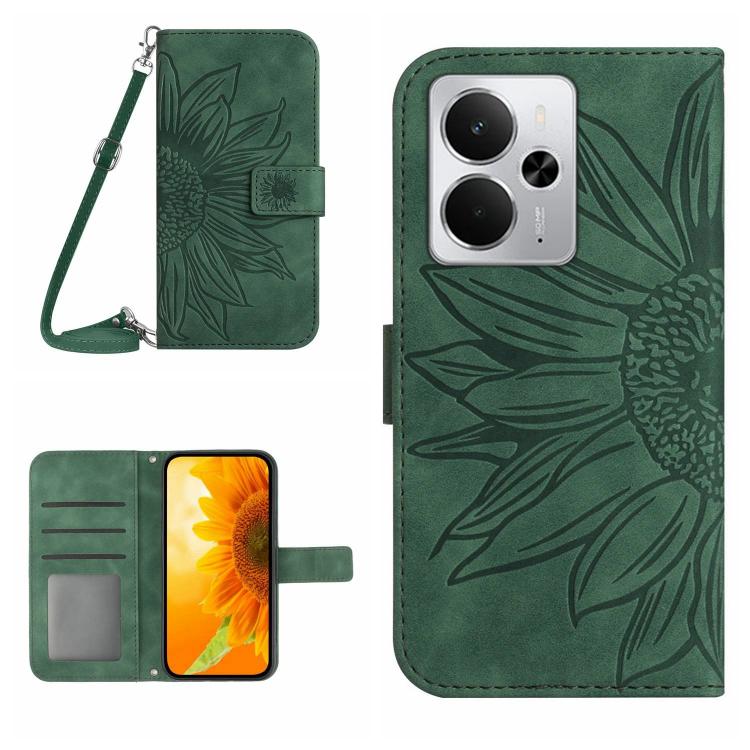 Skin Feel Custodia per telefono in pelle con flip in rilievo Sun Flower con cordino, For Realme C75 5G, For Realme 14 5G Global / P3 5G Global