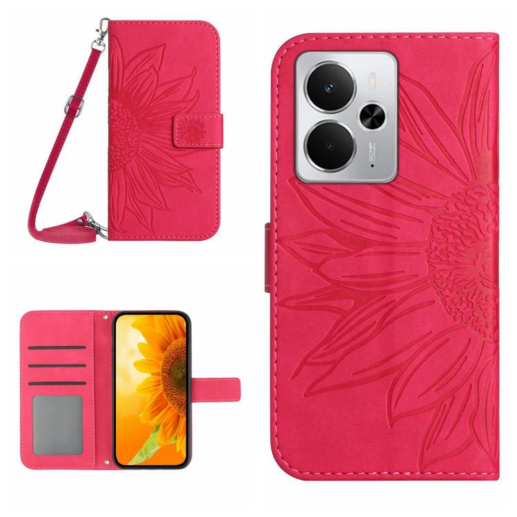 Skin Feel Custodia per telefono in pelle con flip in rilievo Sun Flower con cordino, For Realme C75 5G, For Realme 14 5G Global / P3 5G Global