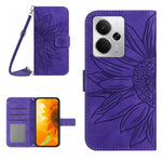 Skin Feel Custodia per telefono in pelle con flip in rilievo Sun Flower con cordino, For Realme C75 5G, For Realme 14 5G Global / P3 5G Global
