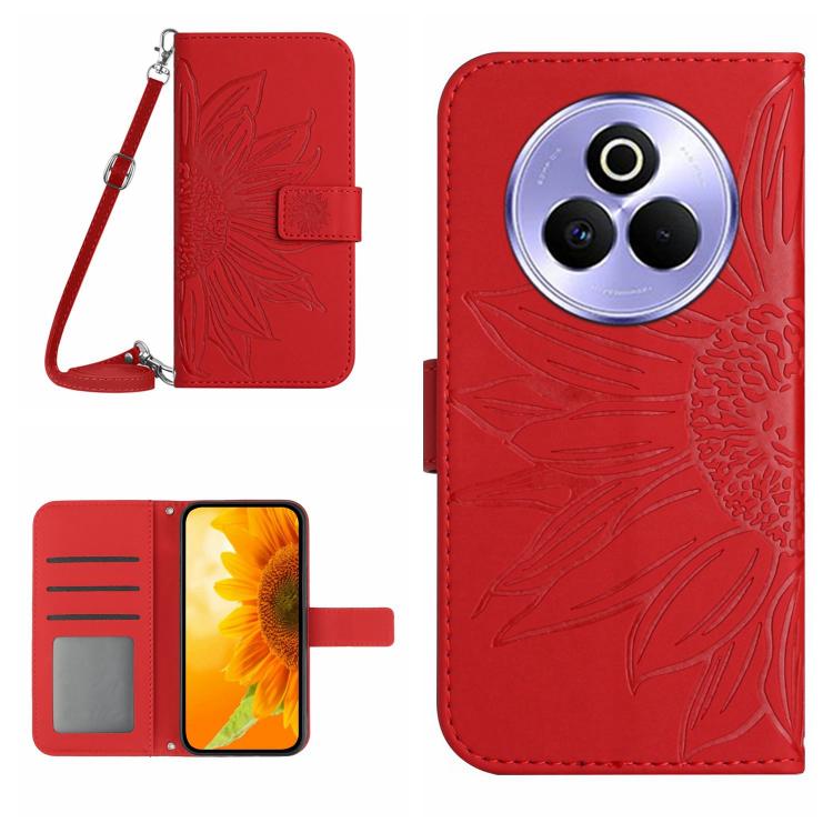 Skin Feel Custodia per telefono in pelle con flip in rilievo Sun Flower con cordino, For Realme P3 Pro 5G Global, For Realme 14 Pro+ 5G