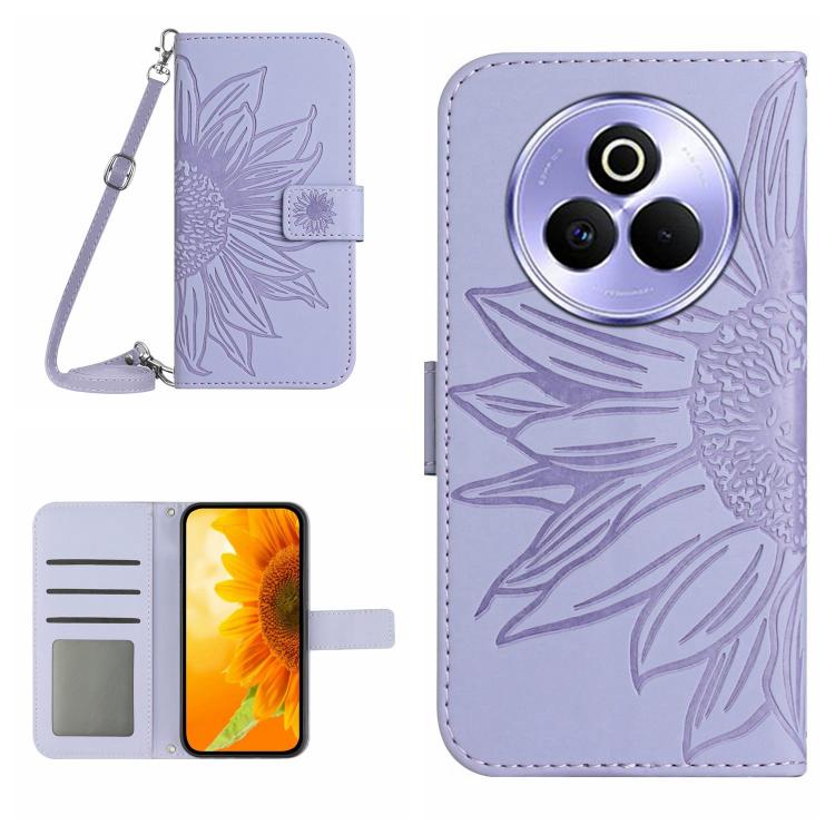 Skin Feel Custodia per telefono in pelle con flip in rilievo Sun Flower con cordino, For Realme P3 Pro 5G Global, For Realme 14 Pro+ 5G