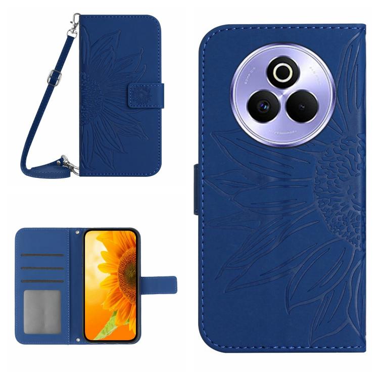Skin Feel Custodia per telefono in pelle con flip in rilievo Sun Flower con cordino, For Realme P3 Pro 5G Global, For Realme 14 Pro+ 5G