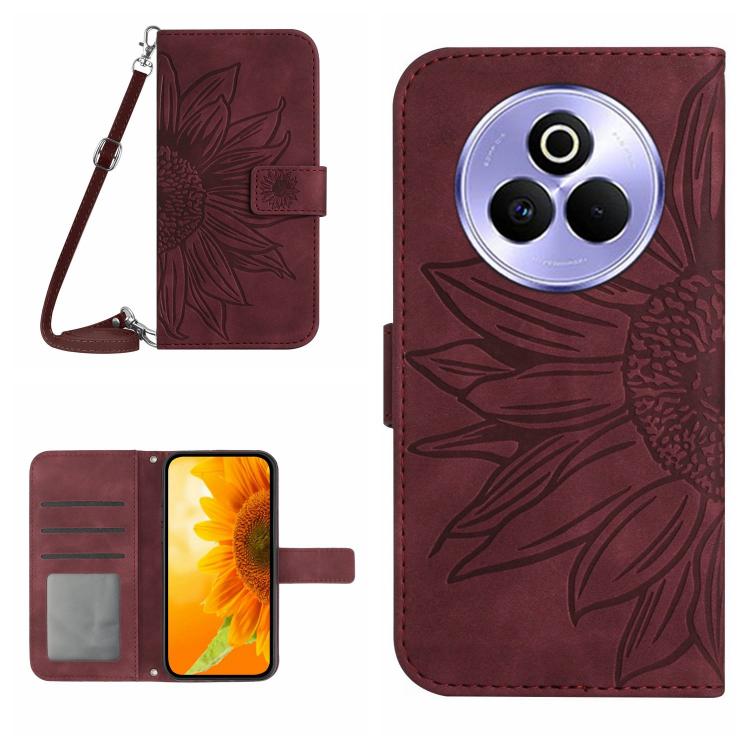 Skin Feel Custodia per telefono in pelle con flip in rilievo Sun Flower con cordino, For Realme P3 Pro 5G Global, For Realme 14 Pro+ 5G