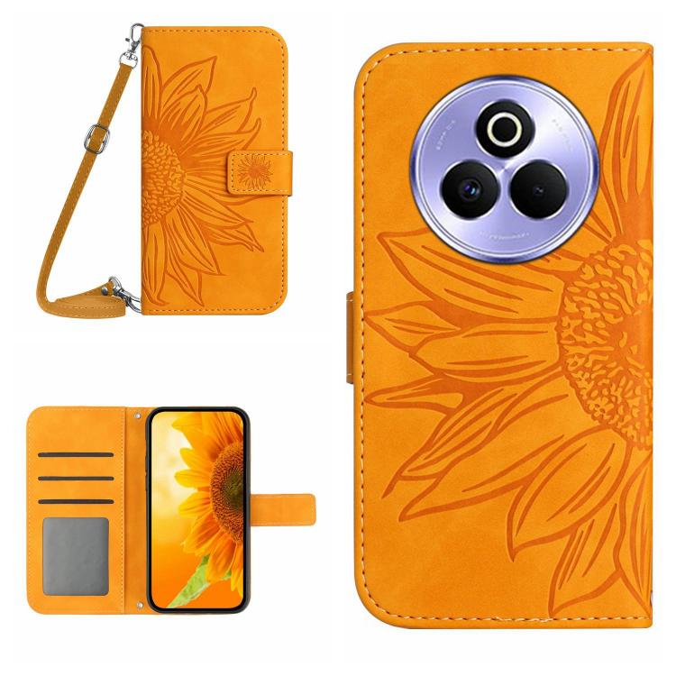 Skin Feel Custodia per telefono in pelle con flip in rilievo Sun Flower con cordino, For Realme P3 Pro 5G Global, For Realme 14 Pro+ 5G