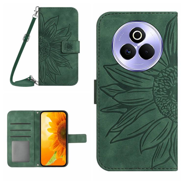 Skin Feel Custodia per telefono in pelle con flip in rilievo Sun Flower con cordino, For Realme P3 Pro 5G Global, For Realme 14 Pro+ 5G