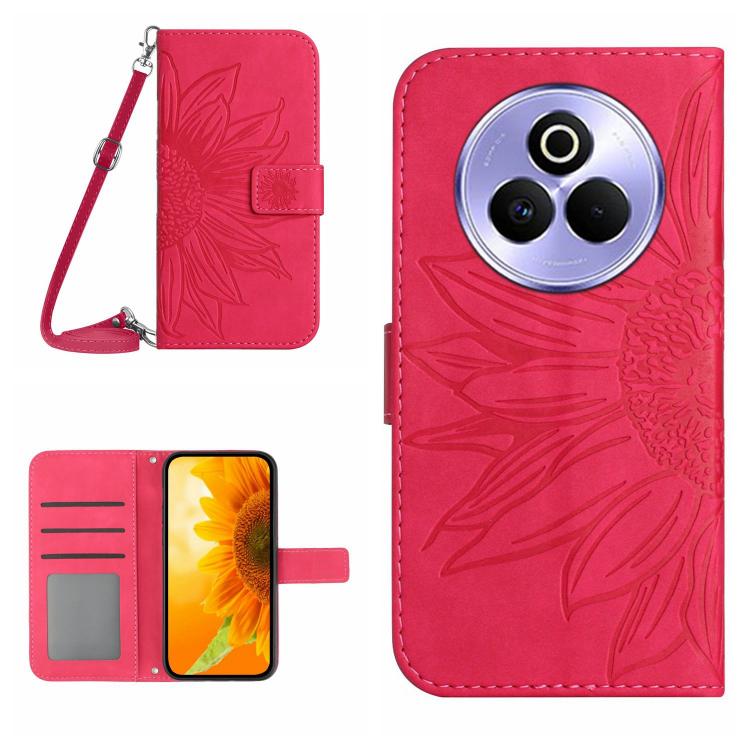 Skin Feel Custodia per telefono in pelle con flip in rilievo Sun Flower con cordino, For Realme P3 Pro 5G Global, For Realme 14 Pro+ 5G
