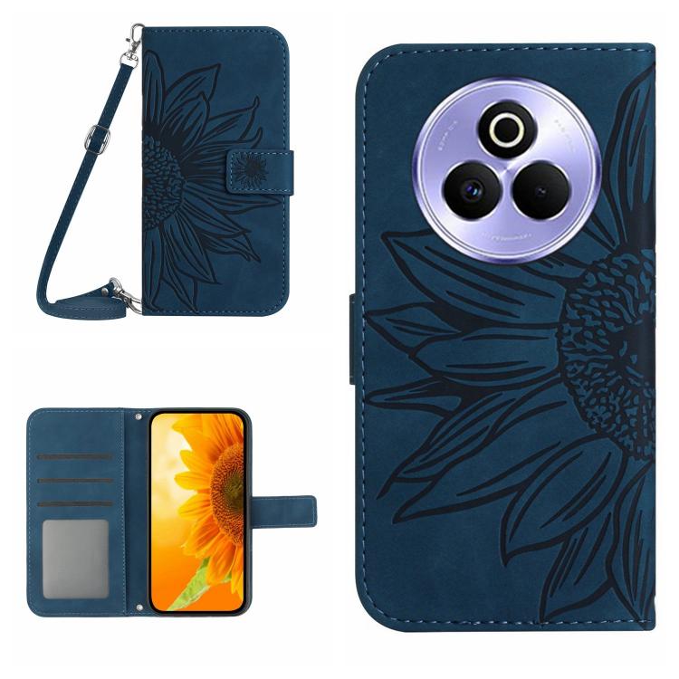 Skin Feel Custodia per telefono in pelle con flip in rilievo Sun Flower con cordino, For Realme P3 Pro 5G Global, For Realme 14 Pro+ 5G