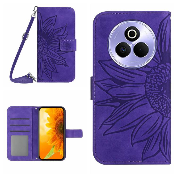 Skin Feel Custodia per telefono in pelle con flip in rilievo Sun Flower con cordino, For Realme P3 Pro 5G Global, For Realme 14 Pro+ 5G