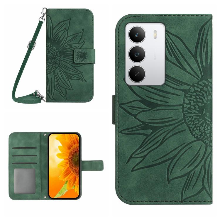 Skin Feel Custodia per telefono in pelle con flip in rilievo Sun Flower con cordino, For Realme C75 5G, For Realme 14 5G Global / P3 5G Global