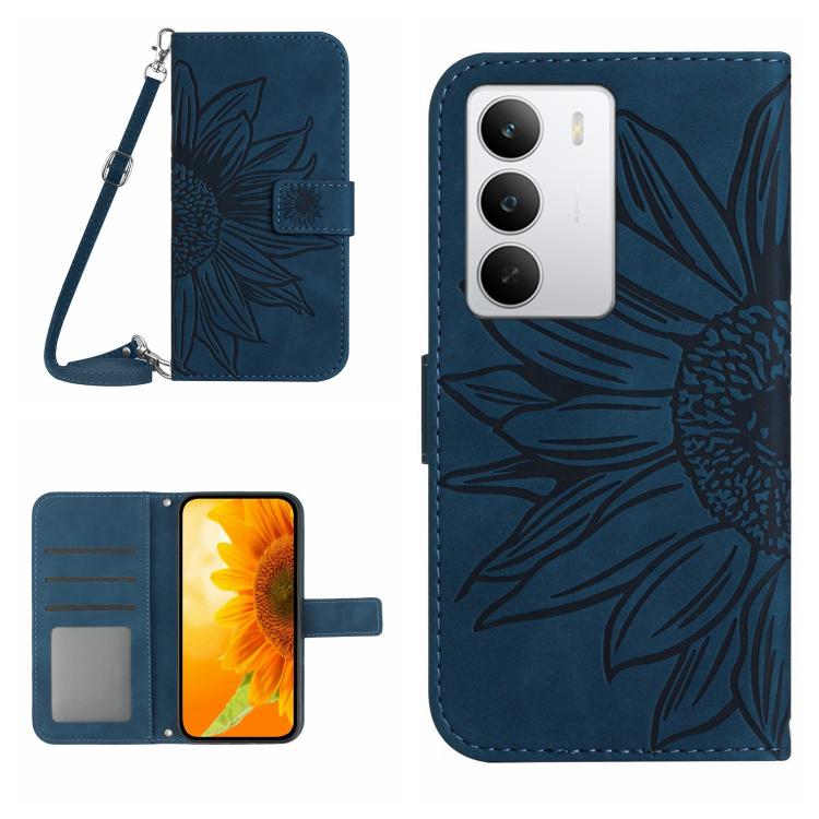 Skin Feel Custodia per telefono in pelle con flip in rilievo Sun Flower con cordino, For Realme C75 5G, For Realme 14 5G Global / P3 5G Global