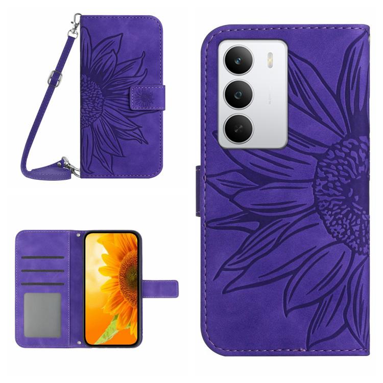Skin Feel Custodia per telefono in pelle con flip in rilievo Sun Flower con cordino, For Realme C75 5G, For Realme 14 5G Global / P3 5G Global