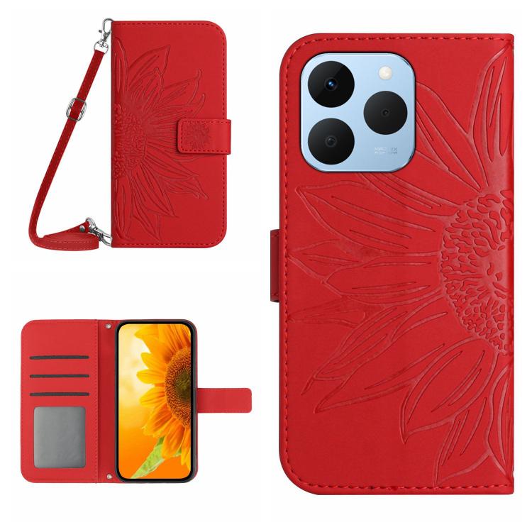 Skin Feel Custodia per telefono in pelle con flip in rilievo Sun Flower con cordino, For Realme C85 Pro 4G, For Realme 15T 5G