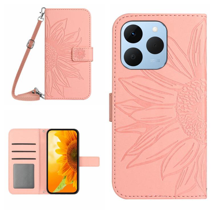 Skin Feel Custodia per telefono in pelle con flip in rilievo Sun Flower con cordino, For Realme C85 Pro 4G, For Realme 15T 5G
