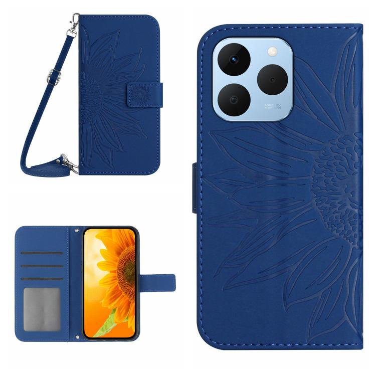 Skin Feel Custodia per telefono in pelle con flip in rilievo Sun Flower con cordino, For Realme C85 Pro 4G, For Realme 15T 5G