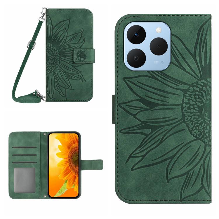 Skin Feel Custodia per telefono in pelle con flip in rilievo Sun Flower con cordino, For Realme C85 Pro 4G, For Realme 15T 5G