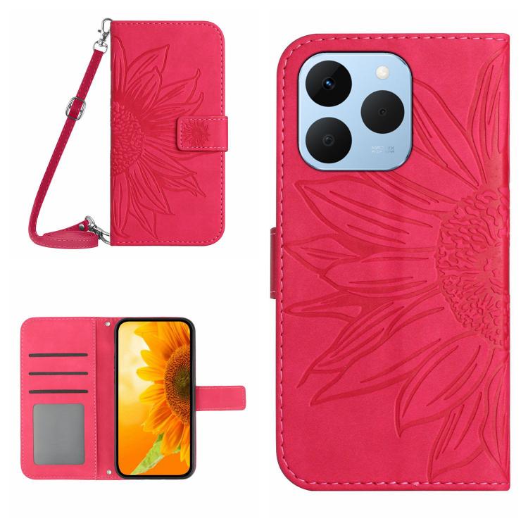 Skin Feel Custodia per telefono in pelle con flip in rilievo Sun Flower con cordino, For Realme C85 Pro 4G, For Realme 15T 5G