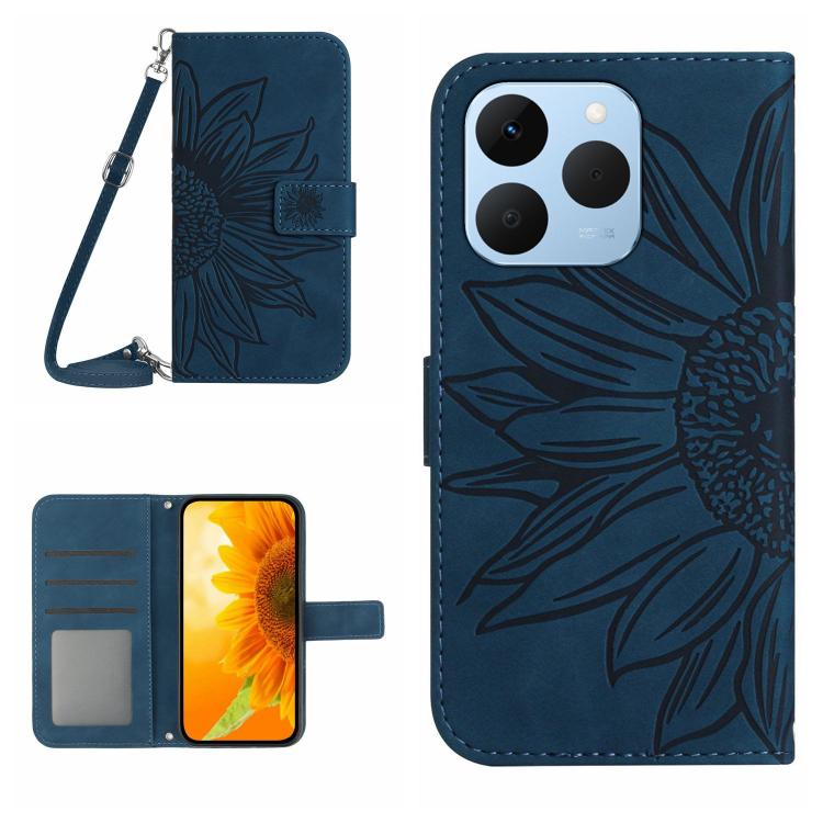 Skin Feel Custodia per telefono in pelle con flip in rilievo Sun Flower con cordino, For Realme C85 Pro 4G, For Realme 15T 5G