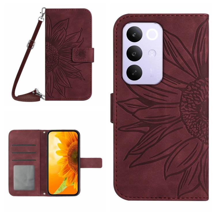 Skin Feel Custodia per telefono in pelle con flip in rilievo Sun Flower con cordino, For Realme 16 Pro+ 5G, For Realme C85 5G