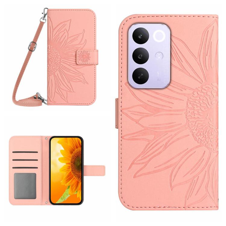 Skin Feel Custodia per telefono in pelle con flip in rilievo Sun Flower con cordino, For Realme C85 Pro 4G, For Realme 15T 5G