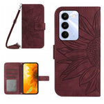 Skin Feel Custodia per telefono in pelle con flip in rilievo Sun Flower con cordino, For Realme C100 4G, For Realme C83 5G