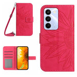 Skin Feel Custodia per telefono in pelle con flip in rilievo Sun Flower con cordino, For Realme C100 4G, For Realme C83 5G