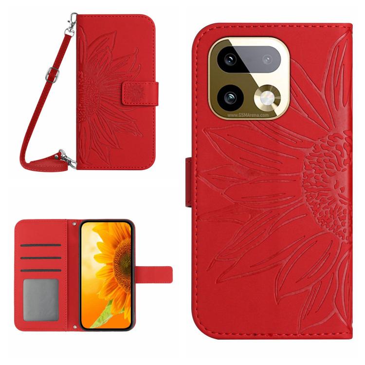 Skin Feel Custodia per telefono in pelle con flip in rilievo Sun Flower con cordino, For Realme 16 Pro+ 5G, For Realme C85 5G