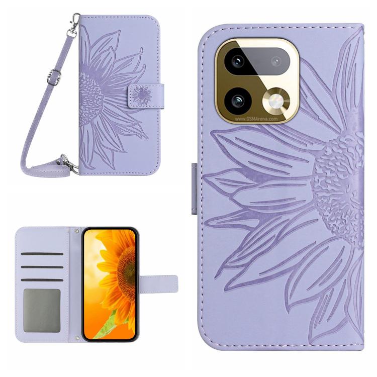 Skin Feel Custodia per telefono in pelle con flip in rilievo Sun Flower con cordino, For Realme 16 Pro+ 5G, For Realme C85 5G